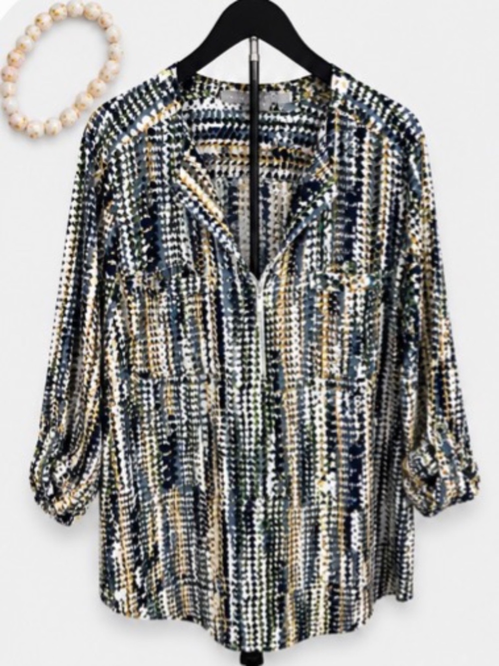 Valerie Stevens Plus Size 2X Multicolor Zip Front Blouse